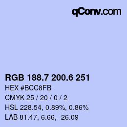 カラーコード: RGB 188.7 200.6 251 | qconv.com