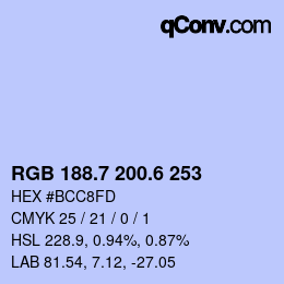 カラーコード: RGB 188.7 200.6 253 | qconv.com