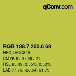 カラーコード: RGB 188.7 200.6 69 | qconv.com
