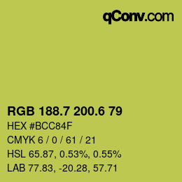 カラーコード: RGB 188.7 200.6 79 | qconv.com
