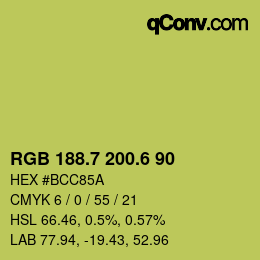 カラーコード: RGB 188.7 200.6 90 | qconv.com