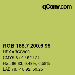 カラーコード: RGB 188.7 200.6 96 | qconv.com