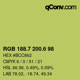 カラーコード: RGB 188.7 200.6 98 | qconv.com