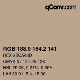 カラーコード: RGB 188.9 164.2 141 | qconv.com