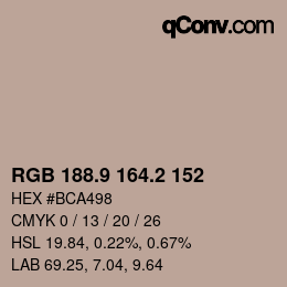カラーコード: RGB 188.9 164.2 152 | qconv.com