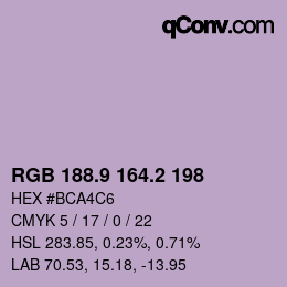 Color code: RGB 188.9 164.2 198 | qconv.com