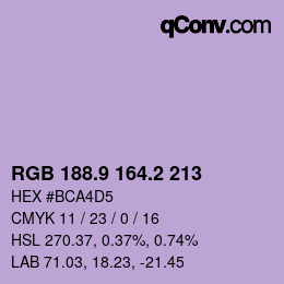 カラーコード: RGB 188.9 164.2 213 | qconv.com