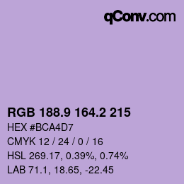 カラーコード: RGB 188.9 164.2 215 | qconv.com