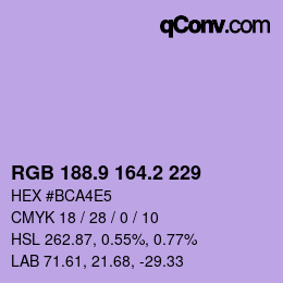 カラーコード: RGB 188.9 164.2 229 | qconv.com