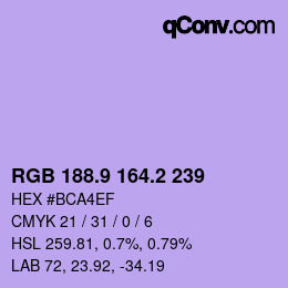 カラーコード: RGB 188.9 164.2 239 | qconv.com