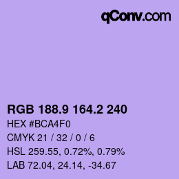 カラーコード: RGB 188.9 164.2 240 | qconv.com