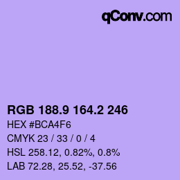 カラーコード: RGB 188.9 164.2 246 | qconv.com