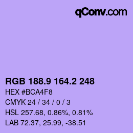 カラーコード: RGB 188.9 164.2 248 | qconv.com