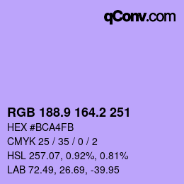 カラーコード: RGB 188.9 164.2 251 | qconv.com
