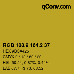 カラーコード: RGB 188.9 164.2 37 | qconv.com