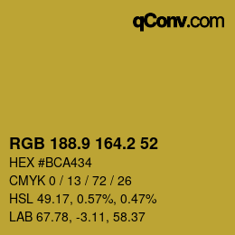 カラーコード: RGB 188.9 164.2 52 | qconv.com