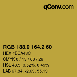 カラーコード: RGB 188.9 164.2 60 | qconv.com