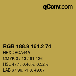 カラーコード: RGB 188.9 164.2 74 | qconv.com