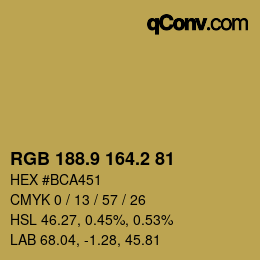 Color code: RGB 188.9 164.2 81 | qconv.com