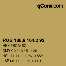 カラーコード: RGB 188.9 164.2 92 | qconv.com