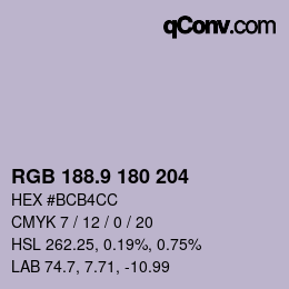 カラーコード: RGB 188.9 180 204 | qconv.com