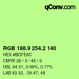 カラーコード: RGB 188.9 254.2 140 | qconv.com