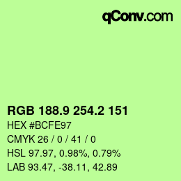 カラーコード: RGB 188.9 254.2 151 | qconv.com