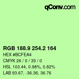 カラーコード: RGB 188.9 254.2 164 | qconv.com
