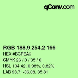 カラーコード: RGB 188.9 254.2 166 | qconv.com