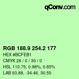 カラーコード: RGB 188.9 254.2 177 | qconv.com