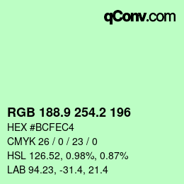 カラーコード: RGB 188.9 254.2 196 | qconv.com
