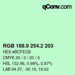 カラーコード: RGB 188.9 254.2 203 | qconv.com
