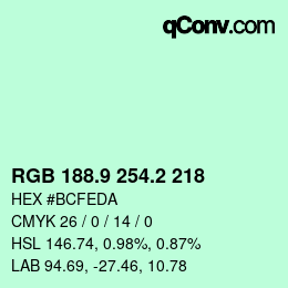 カラーコード: RGB 188.9 254.2 218 | qconv.com
