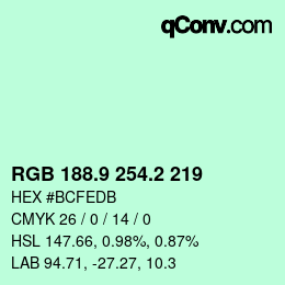 カラーコード: RGB 188.9 254.2 219 | qconv.com