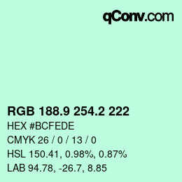 カラーコード: RGB 188.9 254.2 222 | qconv.com