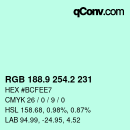 カラーコード: RGB 188.9 254.2 231 | qconv.com