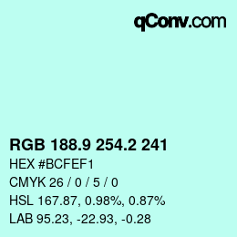 カラーコード: RGB 188.9 254.2 241 | qconv.com