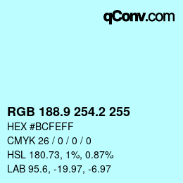 Color code: RGB 188.9 254.2 255 | qconv.com