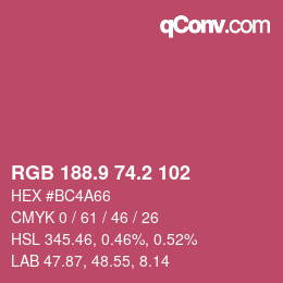 カラーコード: RGB 188.9 74.2 102 | qconv.com