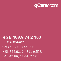 カラーコード: RGB 188.9 74.2 103 | qconv.com