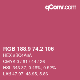 カラーコード: RGB 188.9 74.2 106 | qconv.com