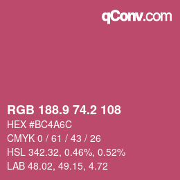 カラーコード: RGB 188.9 74.2 108 | qconv.com