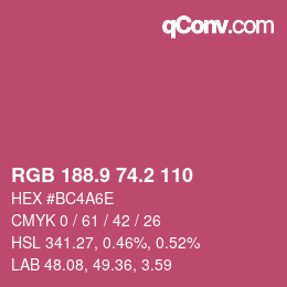 カラーコード: RGB 188.9 74.2 110 | qconv.com