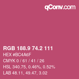 カラーコード: RGB 188.9 74.2 111 | qconv.com
