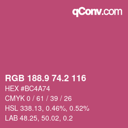 カラーコード: RGB 188.9 74.2 116 | qconv.com