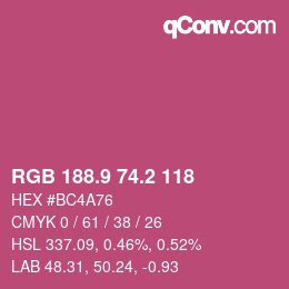 カラーコード: RGB 188.9 74.2 118 | qconv.com
