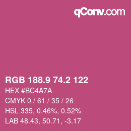 カラーコード: RGB 188.9 74.2 122 | qconv.com