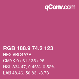 カラーコード: RGB 188.9 74.2 123 | qconv.com