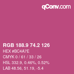 カラーコード: RGB 188.9 74.2 126 | qconv.com