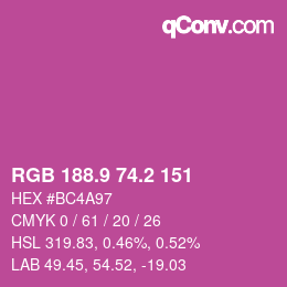 カラーコード: RGB 188.9 74.2 151 | qconv.com
